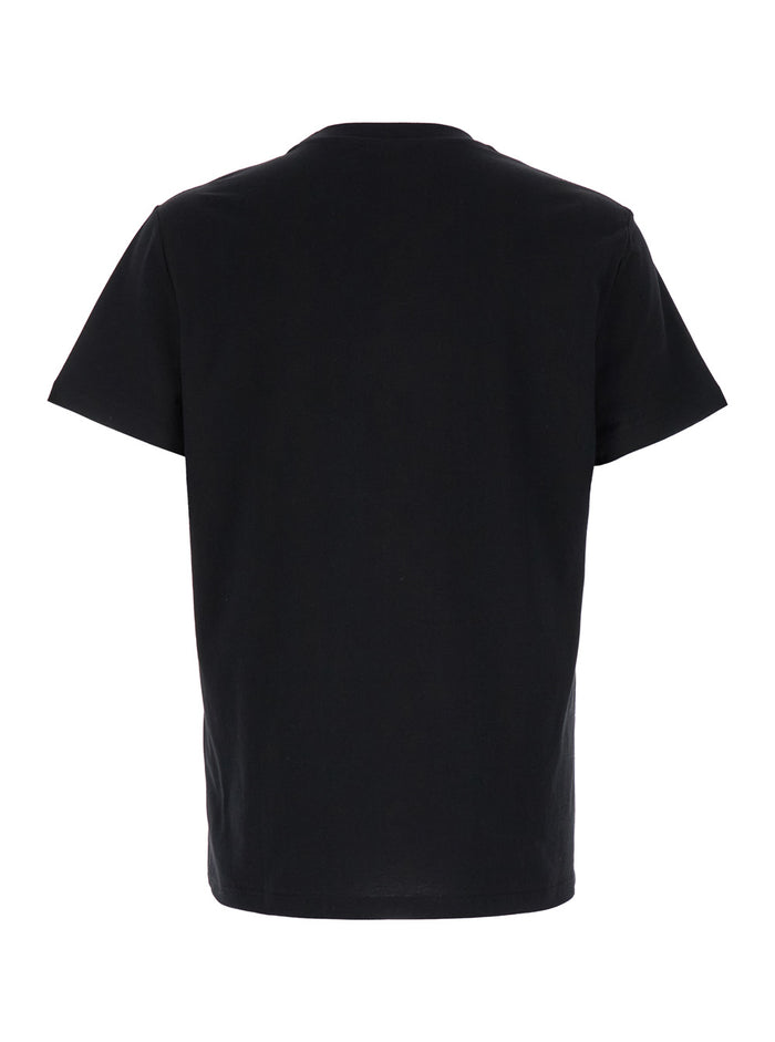 Black Crewneck T-Shirt With Logo Print Cotton Man Organic Tshirts And Polo Shirts