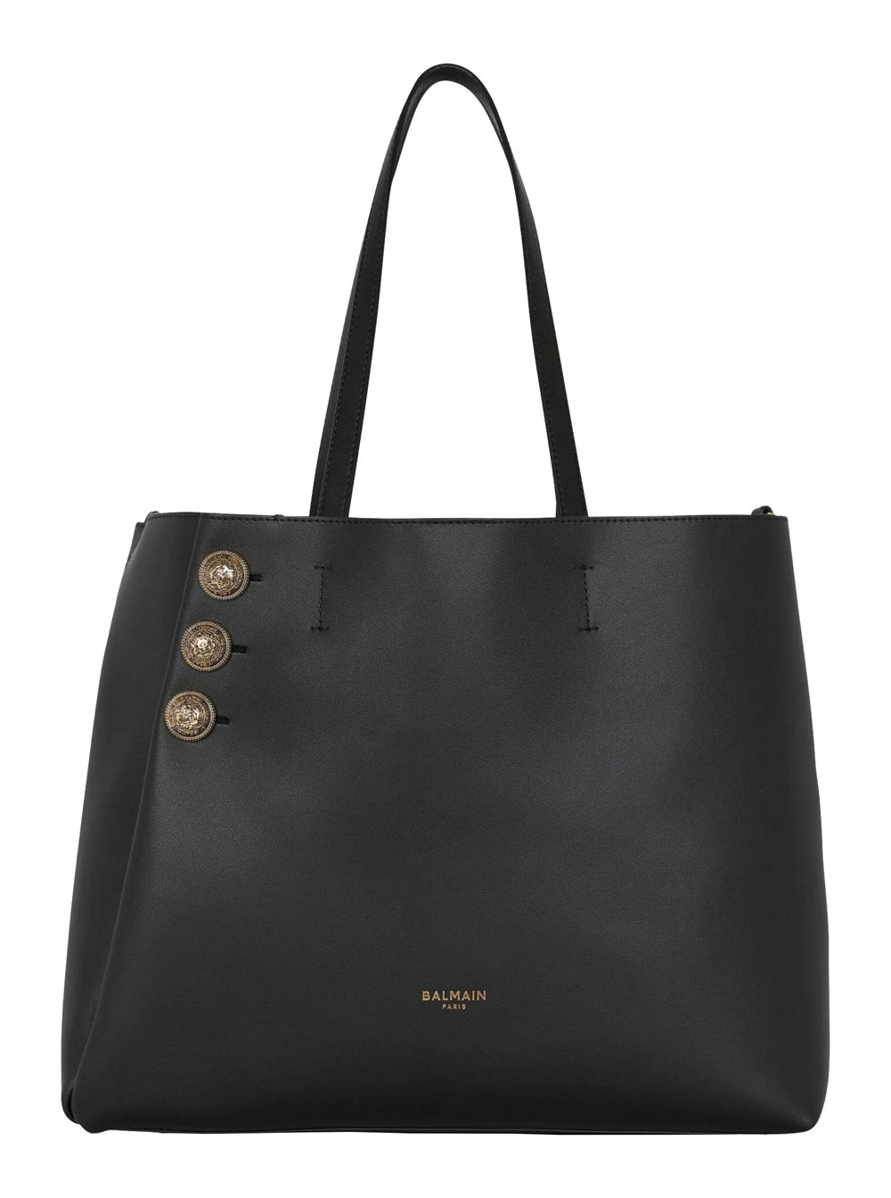 Embleme Black Tote Bag With Embossed Logo Lettering On The Front And Jewel Buttons Leather Woman Calf