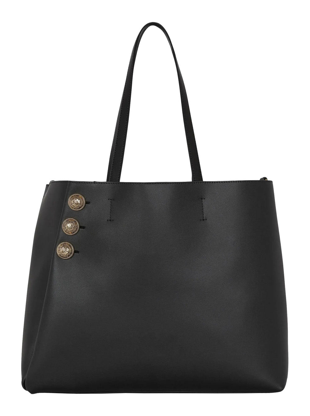 Embleme Black Tote Bag With Embossed Logo Lettering On The Front And Jewel Buttons Leather Woman Calf