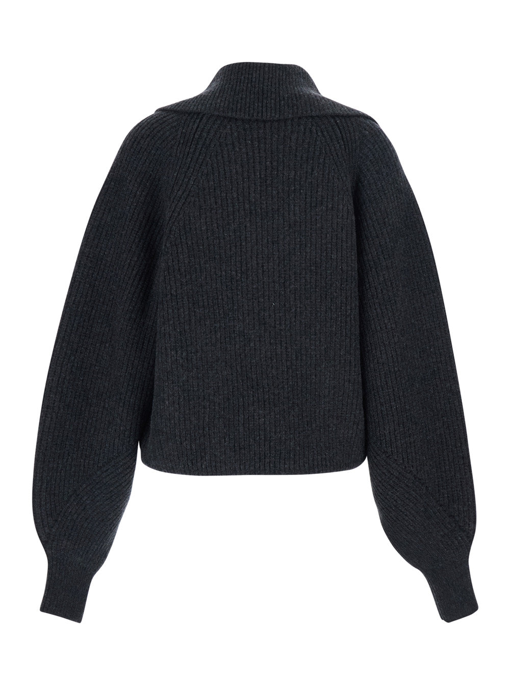 Grey Sweater with Weap Effect and Wide Revers in Wool Woman Jersey