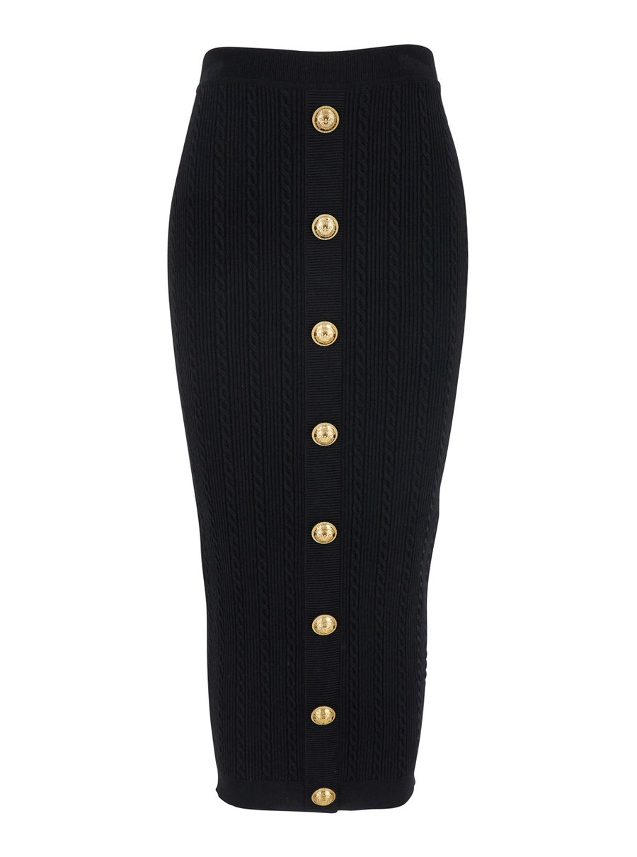 Black Skirt With Logo Buttons And Zip Closure Viscose