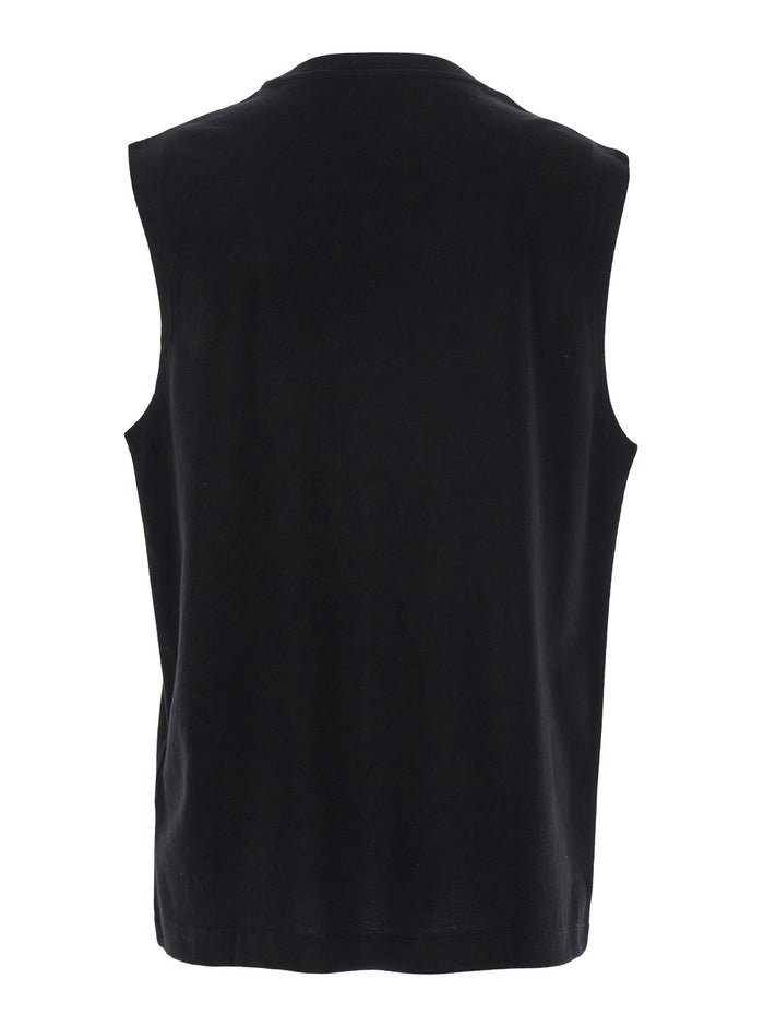 Black Crewneck Sleeveless Top With Logo Lettering Embroidery On The Front Cotton Man Organic Tops
