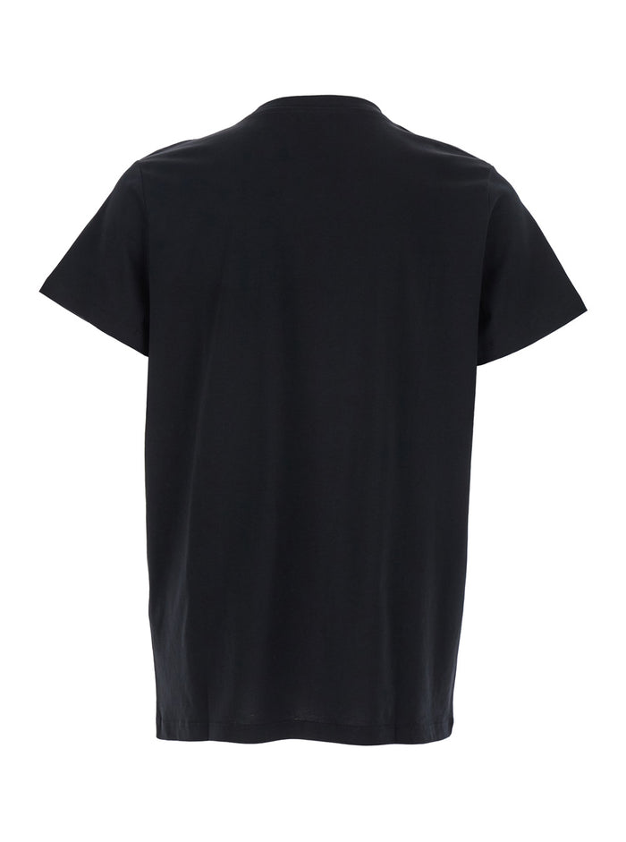 Black Crewneck T-Shirt with Logo Print on the Front in Cotton Man Tshirts And Polo Shirts