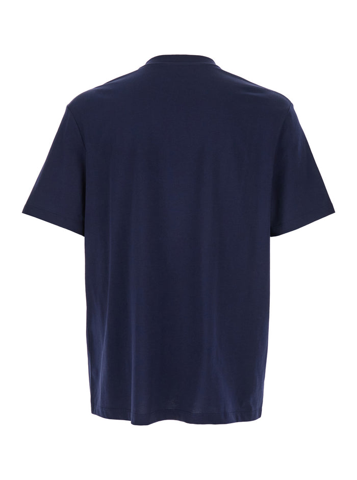 Blue Crewneck T-Shirt With Logo Lettering Print On The Front Cotton Man Blu Organic Tshirts And Polo Shirts