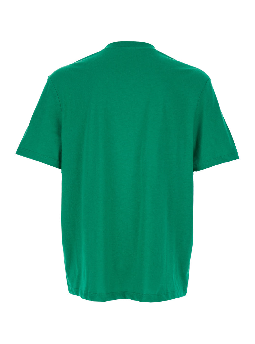 Green Crewneck T-Shirt with Logo Lettering Print on the Front in Cotton Man Organic Tshirts And Polo Shirts
