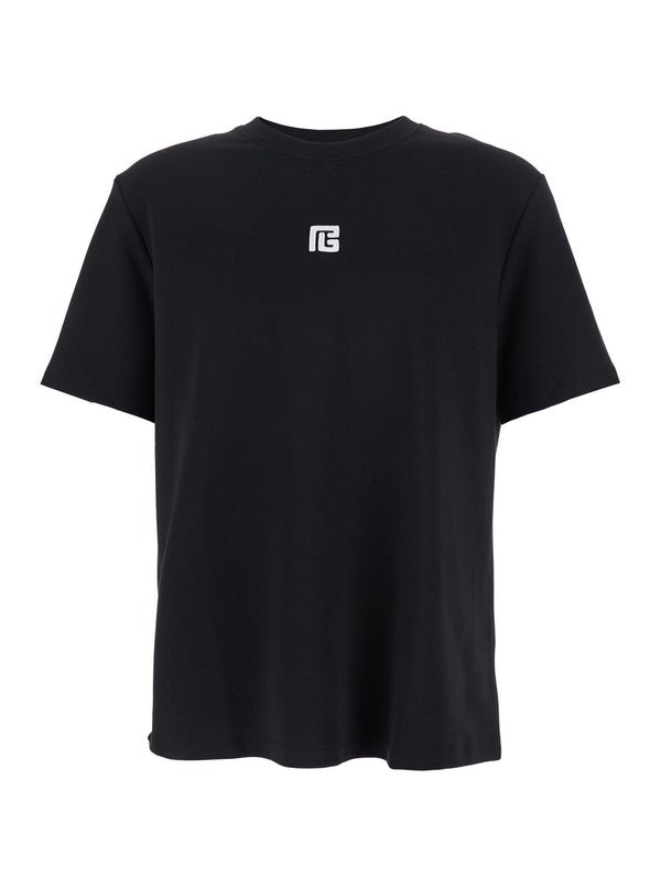 Black Crewneck T-Shirt With Front Logo Cotton T-shirts