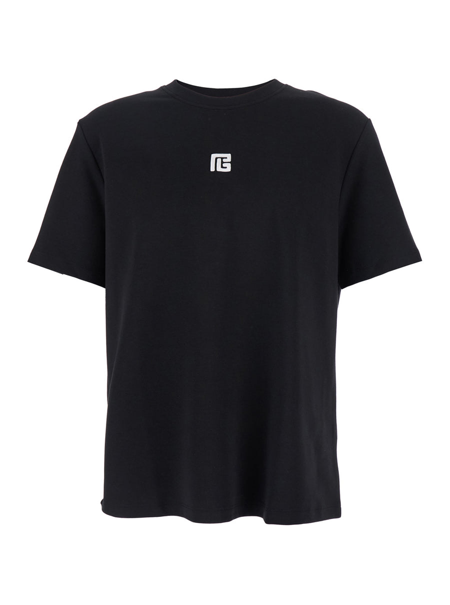 Black Crewneck T-Shirt With Front Logo Cotton T-shirts