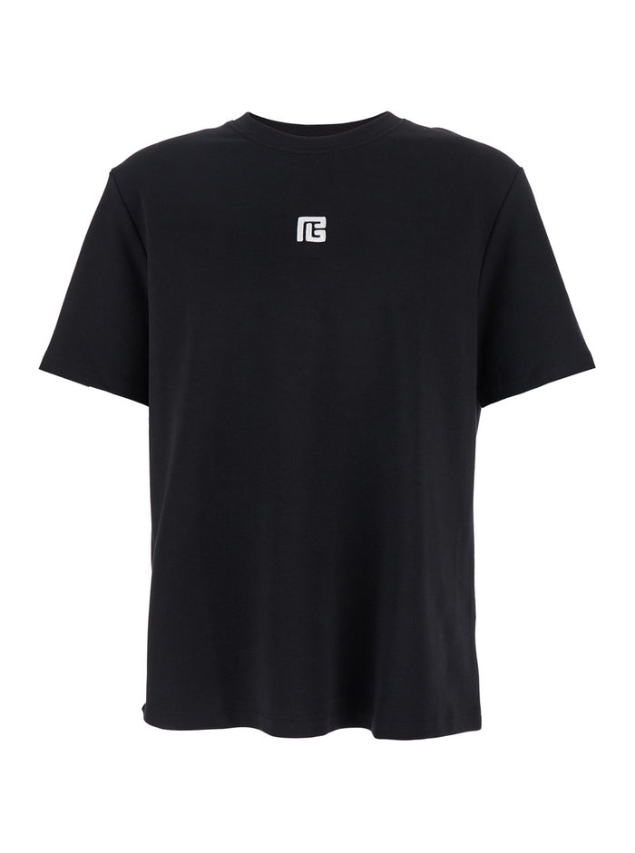 Black Crewneck T-Shirt with Logo Print on the Front in Cotton Man Tshirts And Polo Shirts