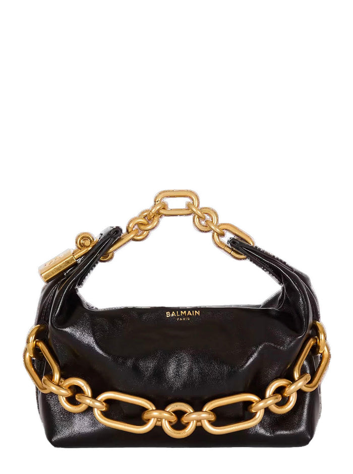 Sync Black Mini Handbag With Chain-Link And Logo Plaque Leather Woman Calf Hand Bags