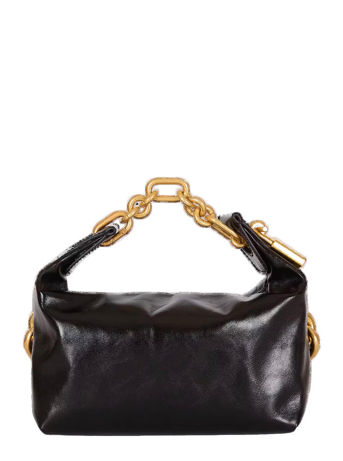 Sync Black Mini Handbag With Chain-Link And Logo Plaque Leather Woman Calf Hand Bags
