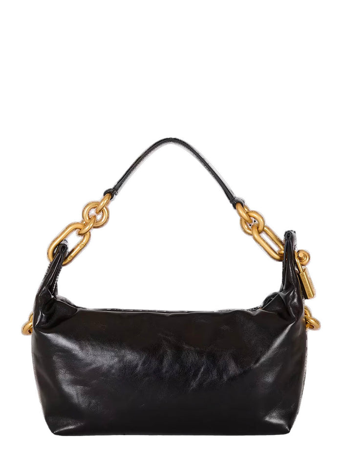 Sync Black Medium Shoulder Bag With Chain-Link And Logo Plaque Leather Woman Calf