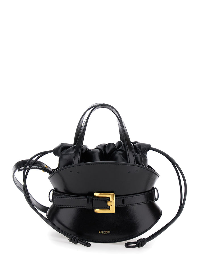 Shuffle Black Mini Handbag With Adjustable And Removable Shoulder Strap Belt Logo Plaque On The Front Leather Woman Calf Hand Bags