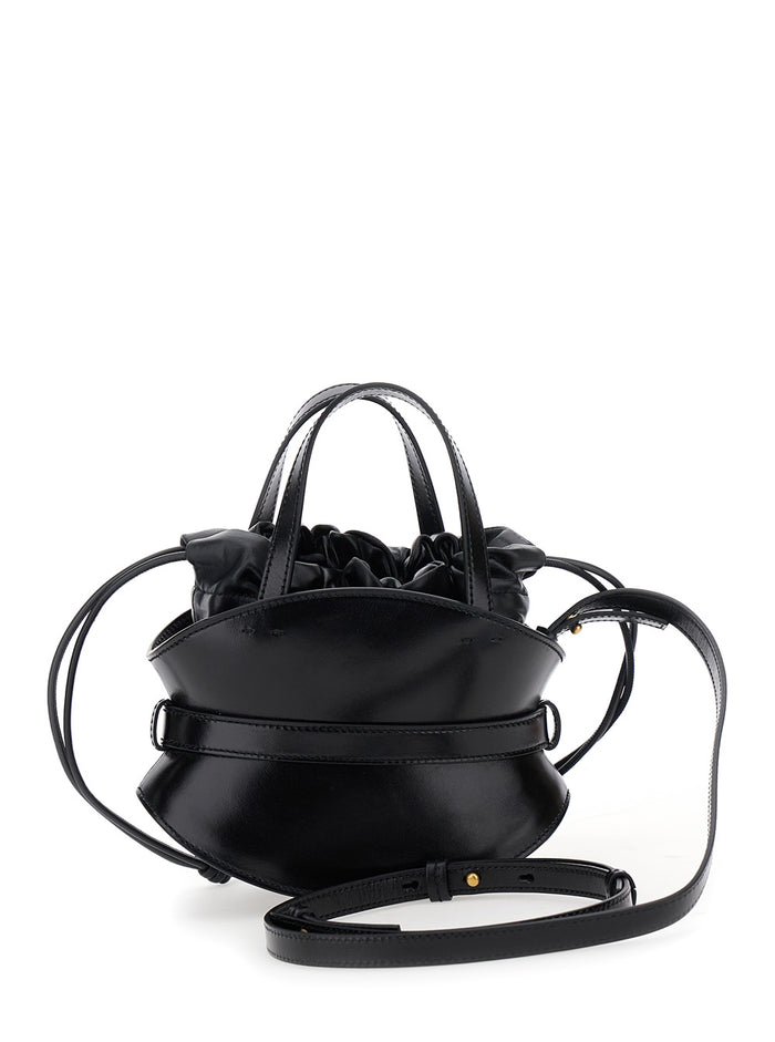 Shuffle Black Mini Handbag With Adjustable And Removable Shoulder Strap Belt Logo Plaque On The Front Leather Woman Calf Hand Bags