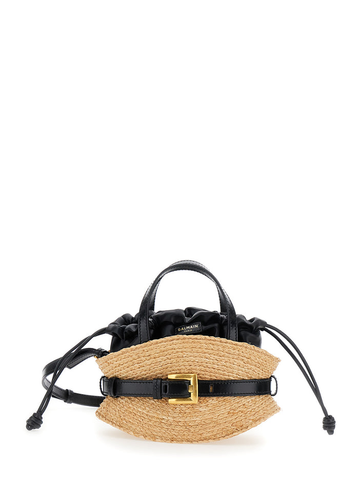 Shuffle Mini-Raffia&calfskin Beige Raphia Hand Bags