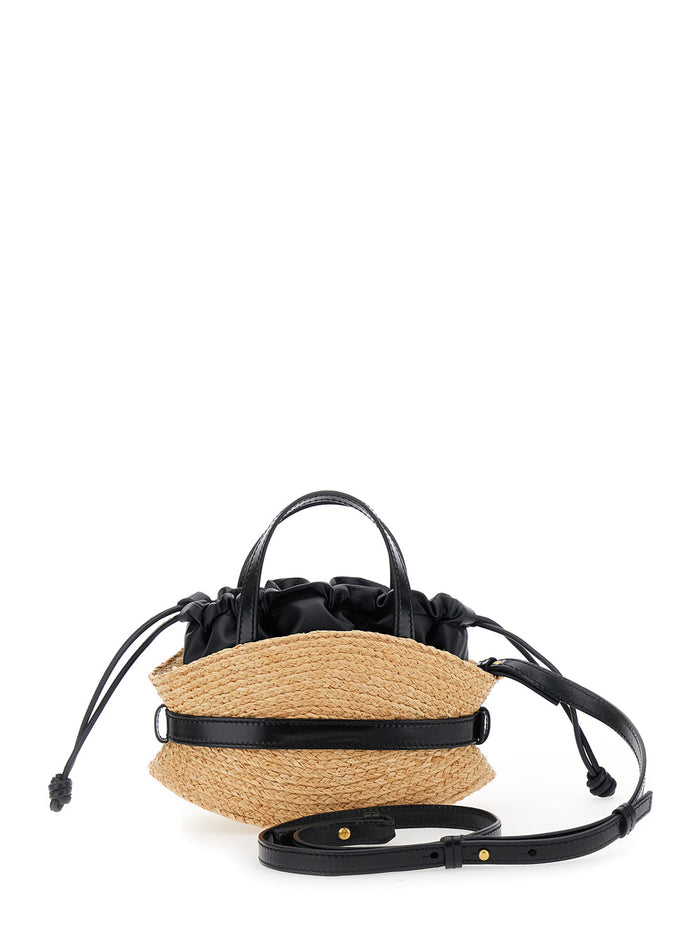 Shuffle Mini-Raffia&calfskin Beige Raphia Hand Bags
