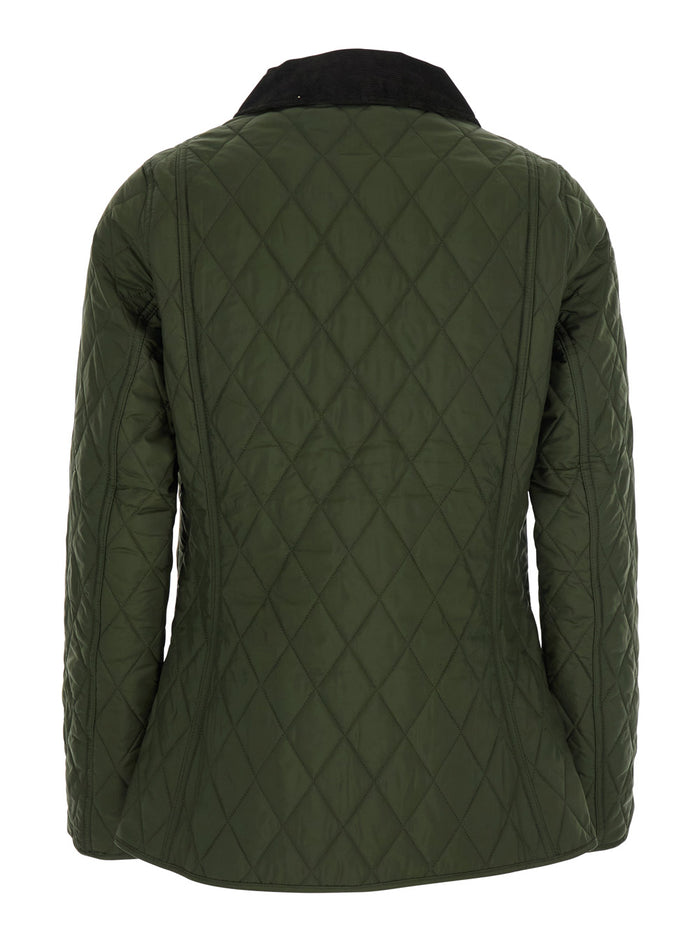 Green Jacket With Classic Collar And Embroidered Logo On The Front Tech Fabric Woman Polyester