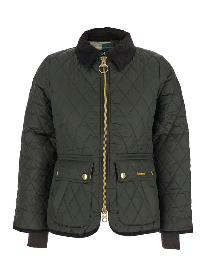 Green Jacket With Logo Lettering And Quilted Design Tech Fabric Woman