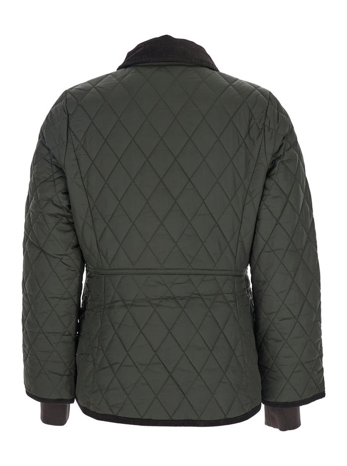 Green Jacket With Logo Lettering And Quilted Design Tech Fabric Woman