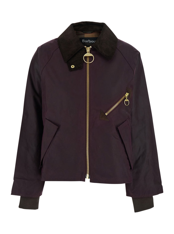 Bordeaux Jacket With Ribbed Collar And Front Zip Pocket Tech Fabric Woman