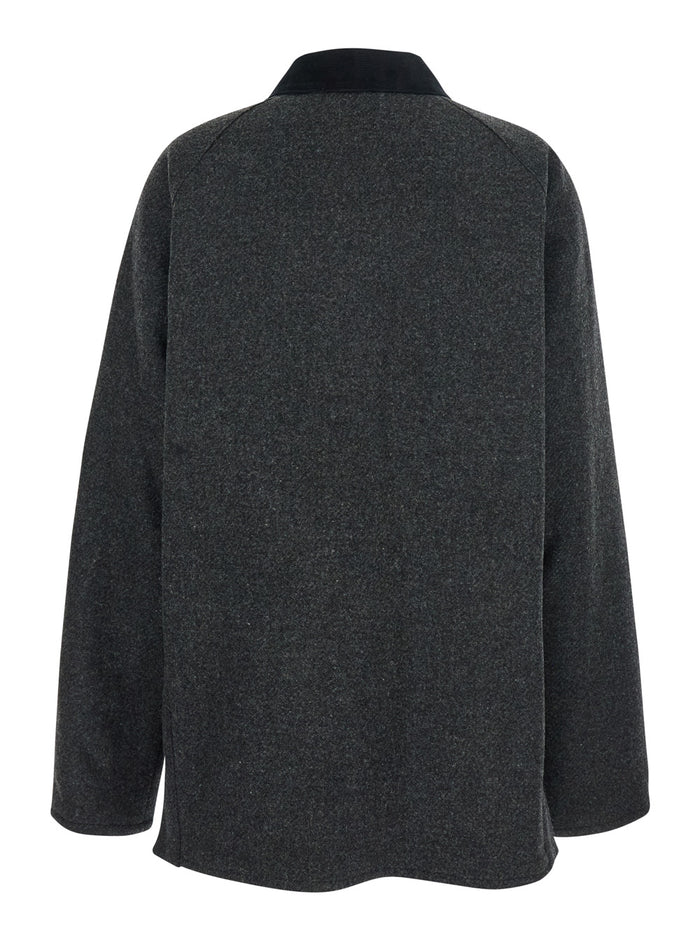 Grey Jacket With Classic Collar And Patch Pockets Wool Man