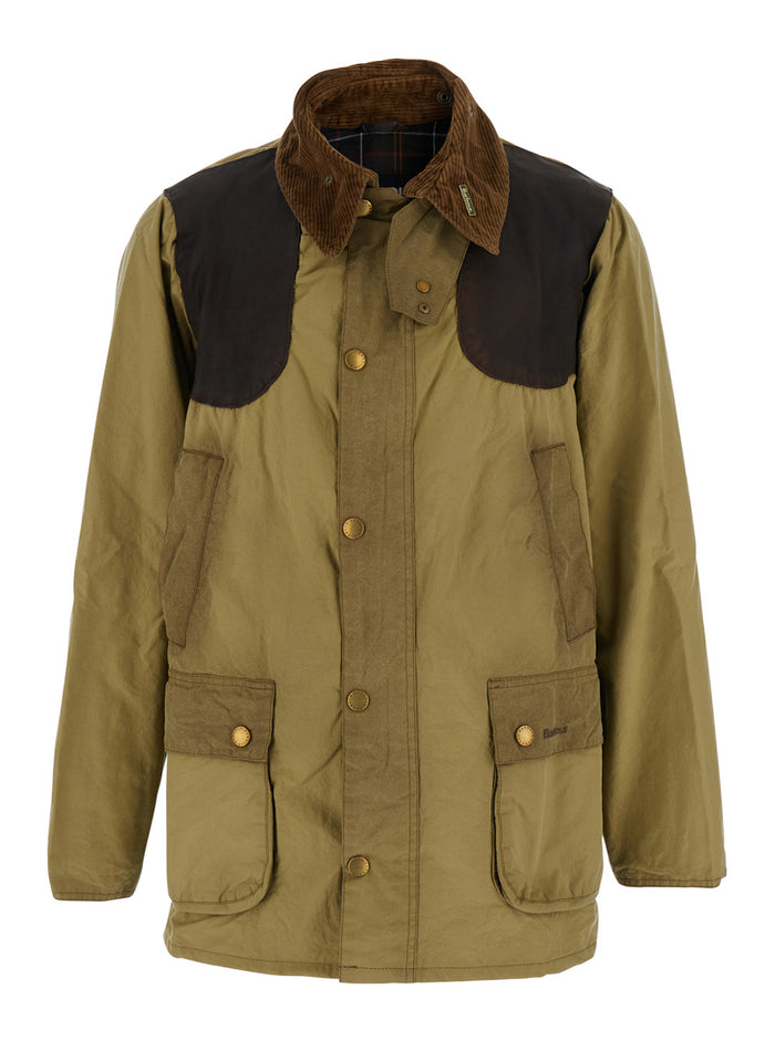 Beige Jacket With Contrasting Corduroy Collar Cotton Man Green