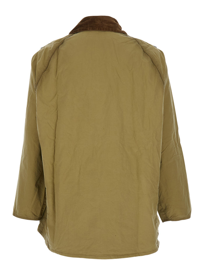 Beige Jacket With Contrasting Corduroy Collar Cotton Man Green
