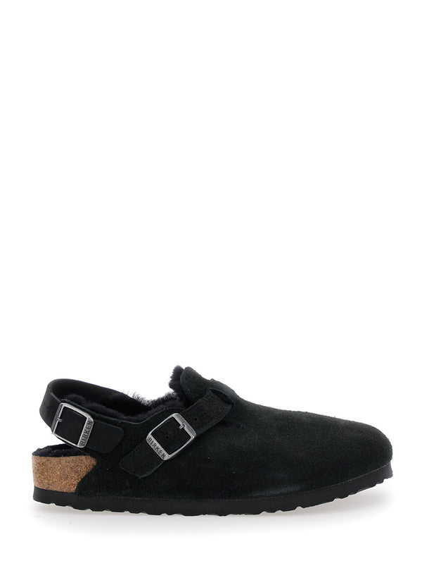 Black Mules With Engraved Logo Suede