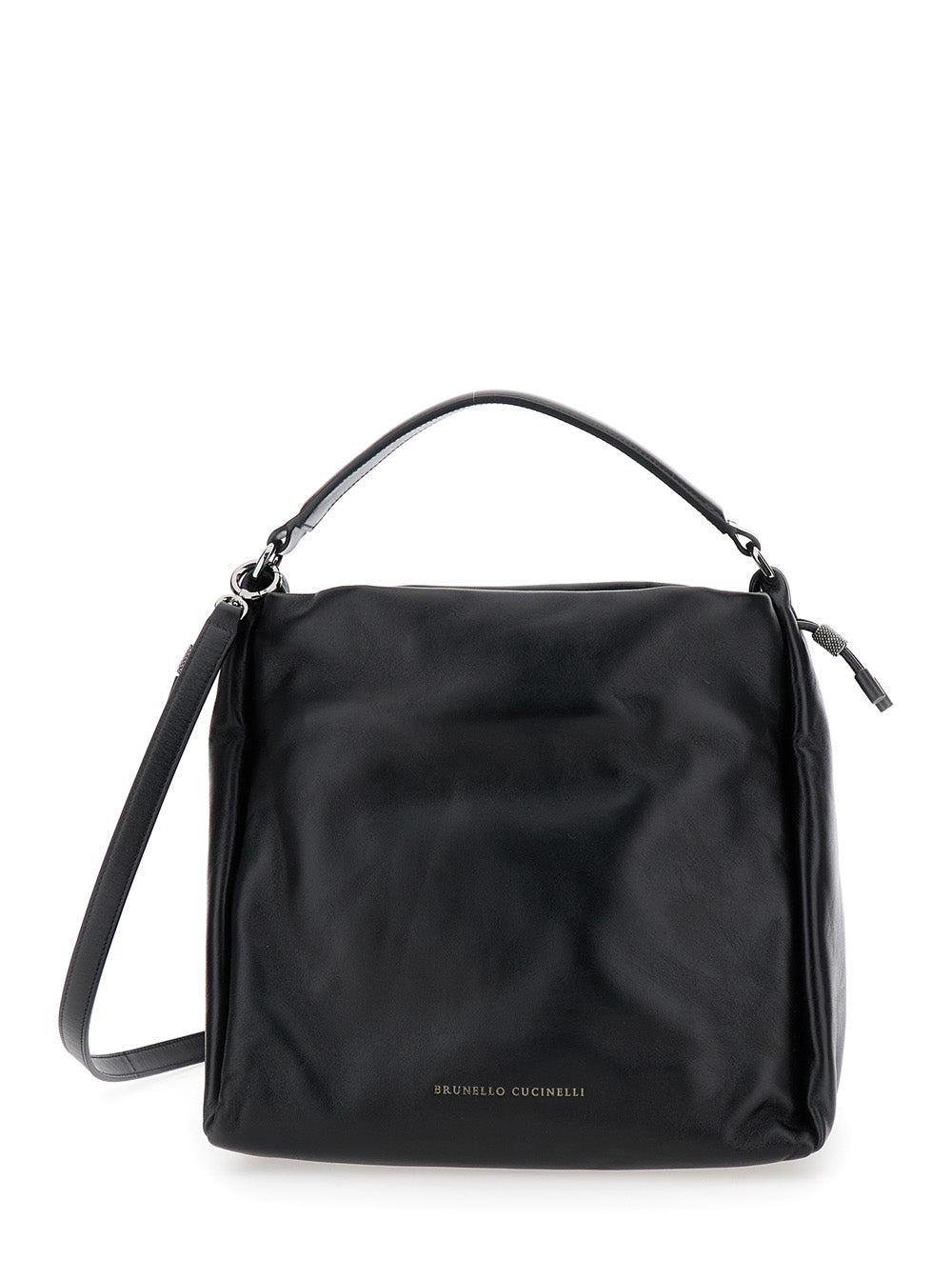 Black Medium Crossbody Bag With Monile Detail Soft Leather Woman