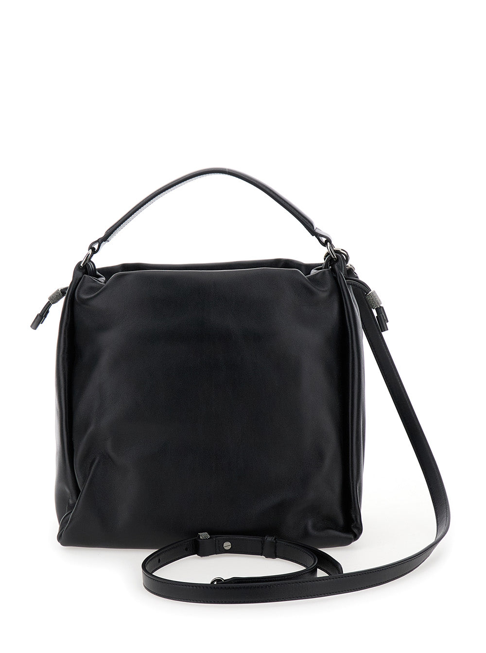 Black Medium Crossbody Bag With Monile Detail Soft Leather Woman