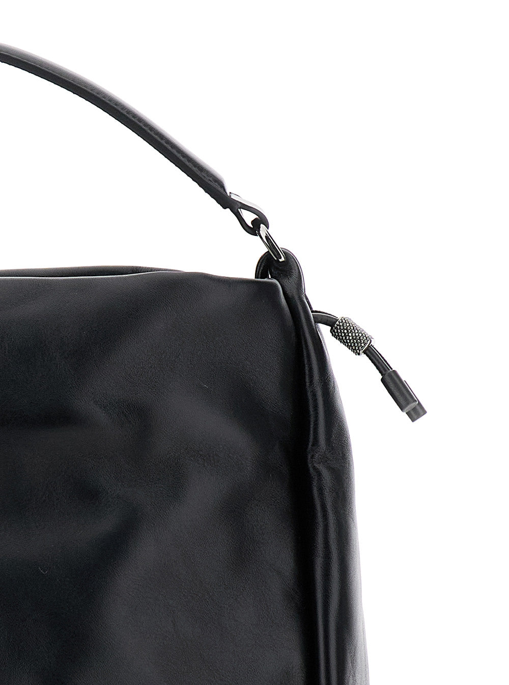 Black Medium Crossbody Bag With Monile Detail Soft Leather Woman