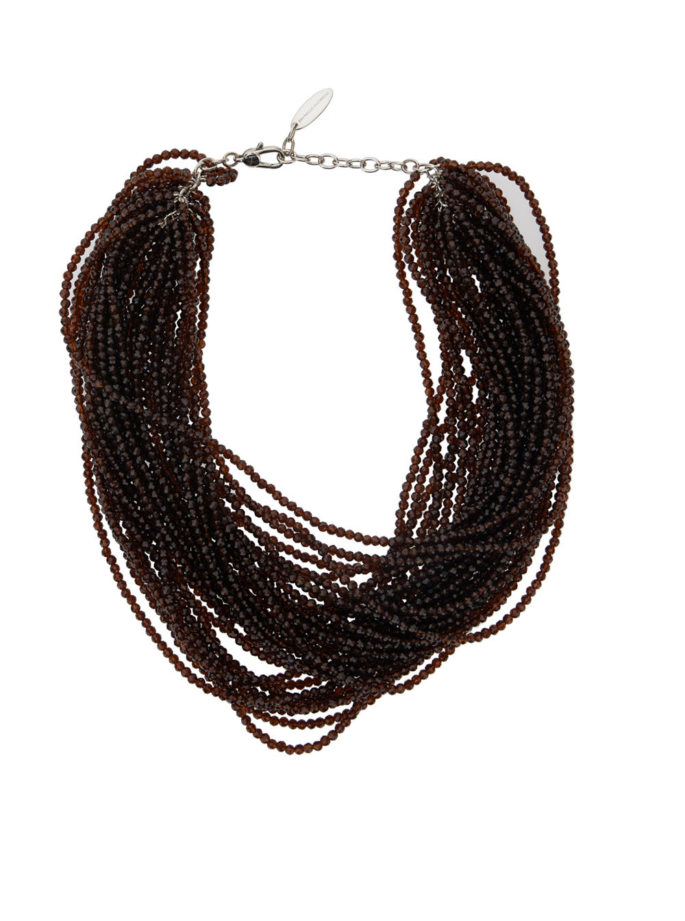 Brown Multi-Strand Necklace With Faceted Beads And Rear Spring-Ring Closure Brass Glass Woman Necklaces