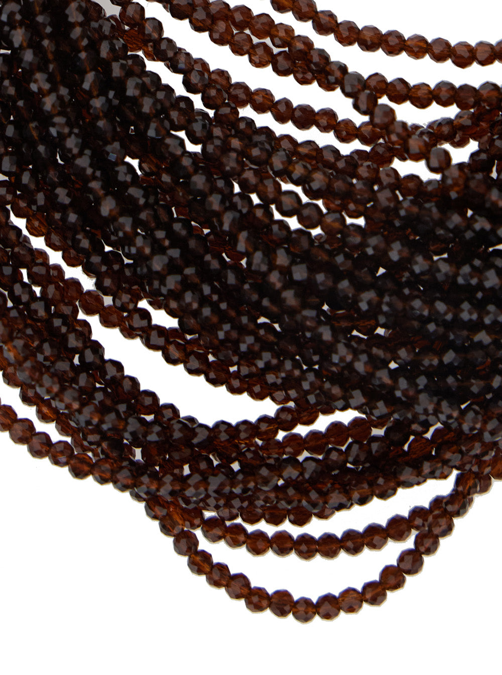 Brown Multi-Strand Necklace With Faceted Beads And Rear Spring-Ring Closure Brass Glass Woman Necklaces