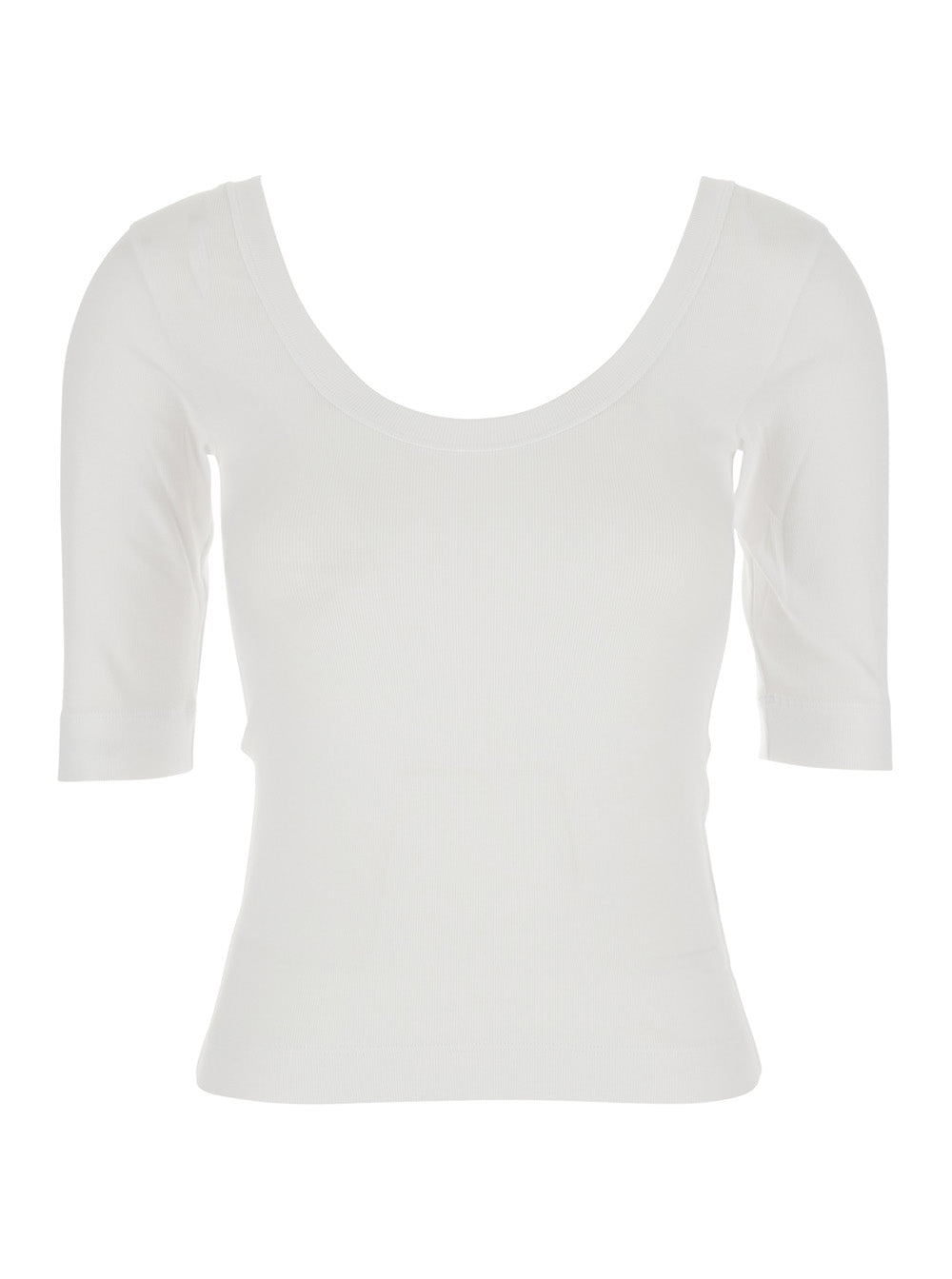 White U-Neck T-Shirt With Back Monil Detail Cotton Woman Elastane Tshirts And Polo Shirts