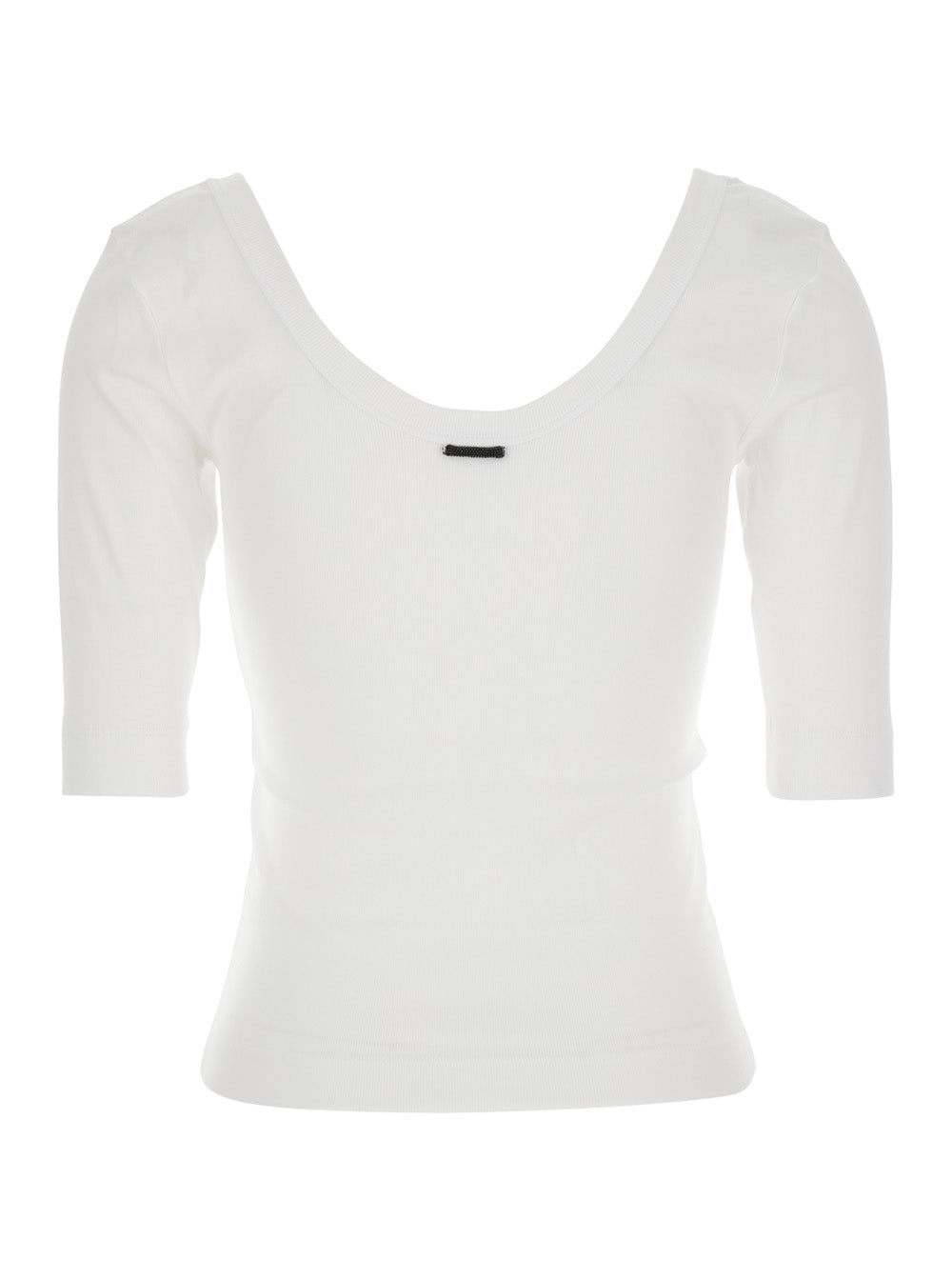 White U-Neck T-Shirt With Back Monil Detail Cotton Woman Elastane Tshirts And Polo Shirts