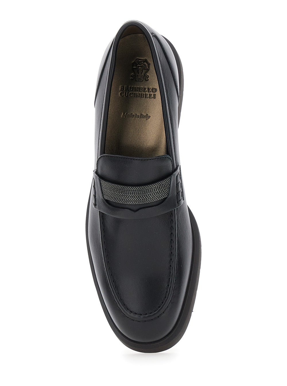 Black Loafers With Monil Detail On The Front Smooth Leather Woman Calf Skin/lamb Skin