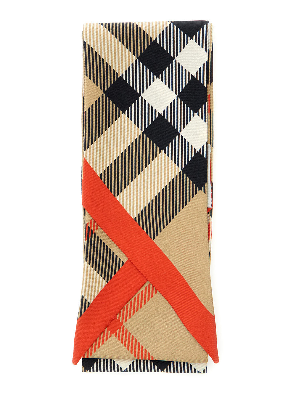 Beige Scarf With All-Over Check Motif And Pointed Tip Silk Woman Scarfs Foulards