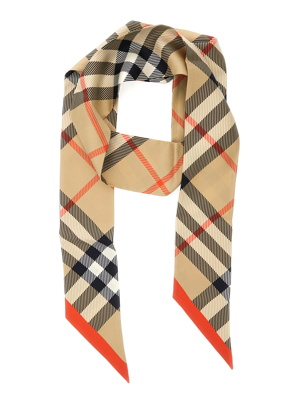 Beige Scarf With All-Over Check Motif And Pointed Tip Silk Woman Scarfs Foulards