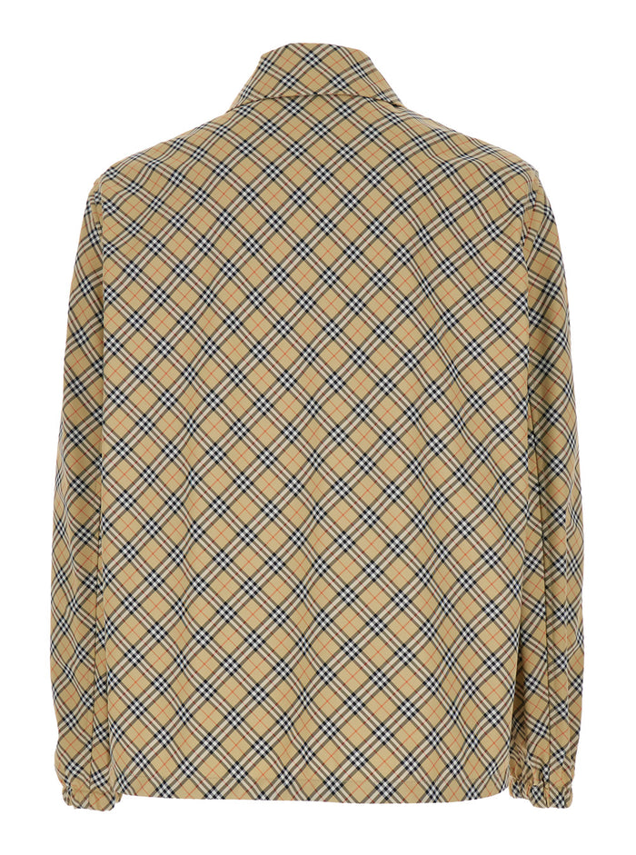 Slindon Beige Jacket with Classic Collar and All-Over Check Motif in Tech Fabric Man Polyester Outerwear