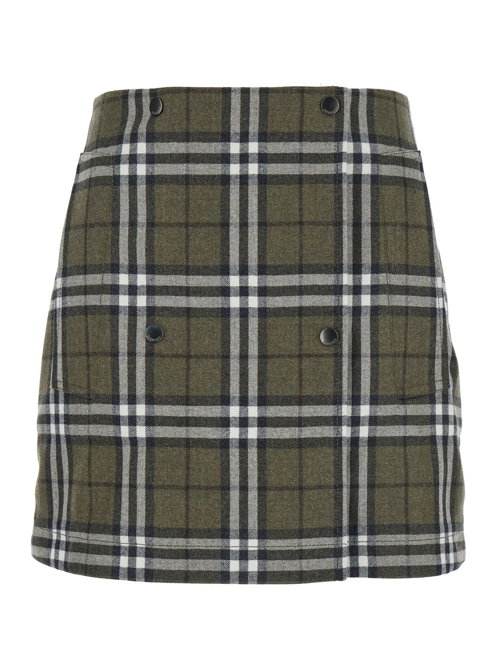 Green Skirt With All-Over Check Motif And Side Pockets Virgin Wool Woman
