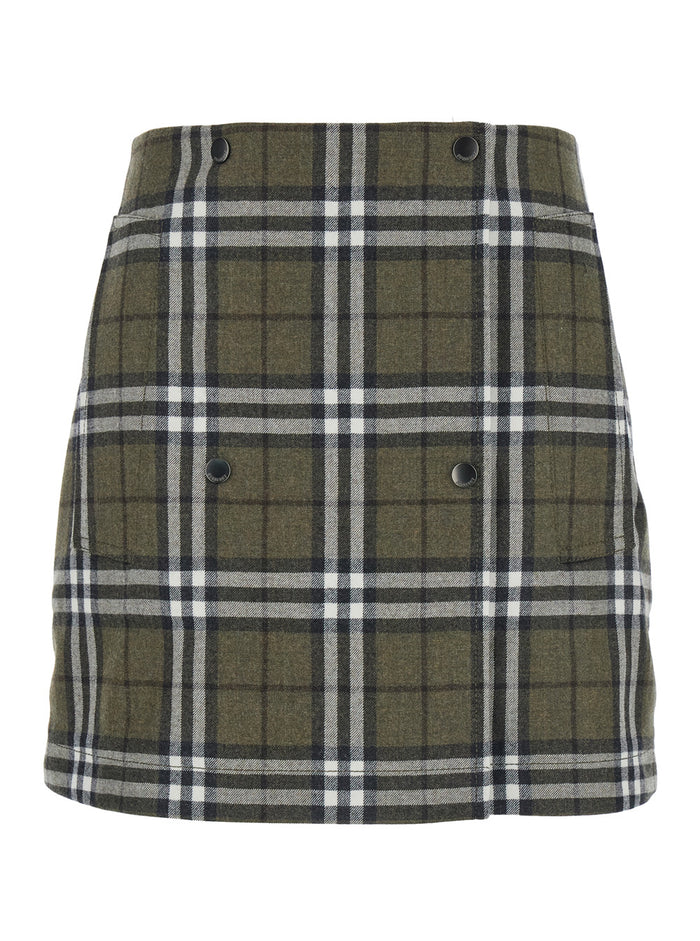 Green Skirt With All-Over Check Motif And Side Pockets Virgin Wool Woman
