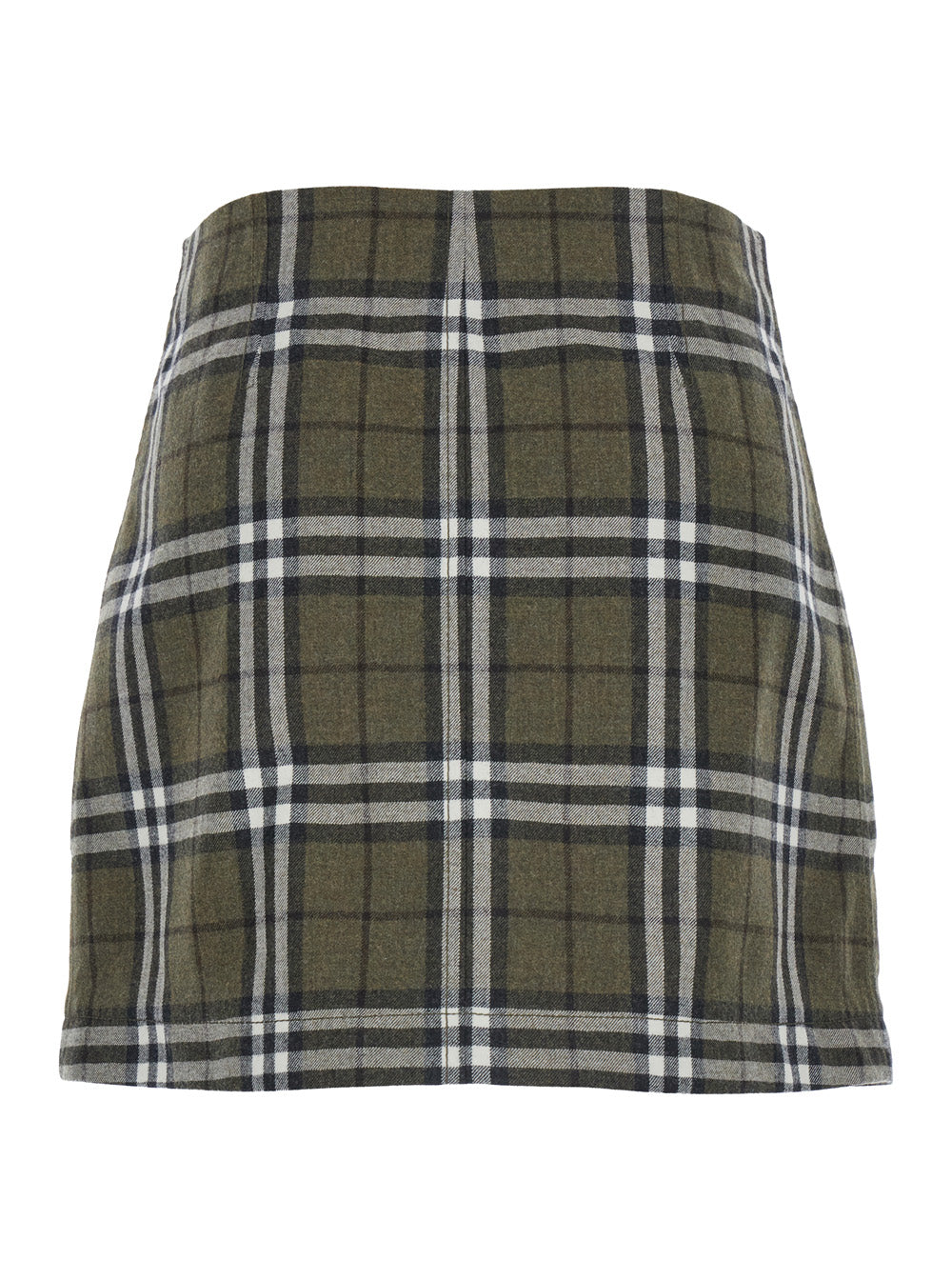 Green Skirt With All-Over Check Motif And Side Pockets Virgin Wool Woman