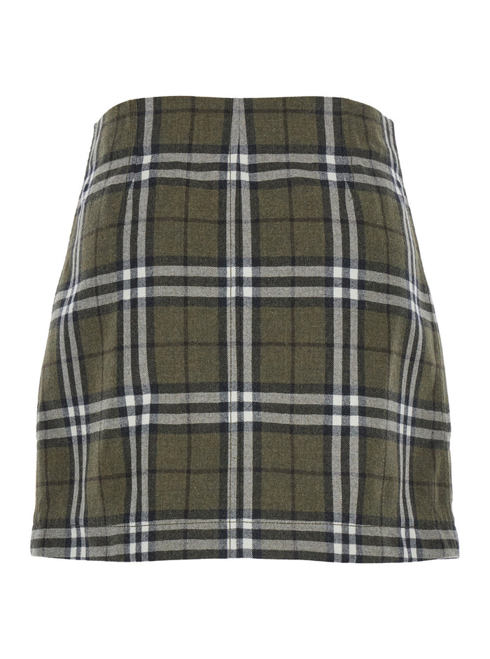 Green Skirt With All-Over Check Motif And Side Pockets Virgin Wool Woman
