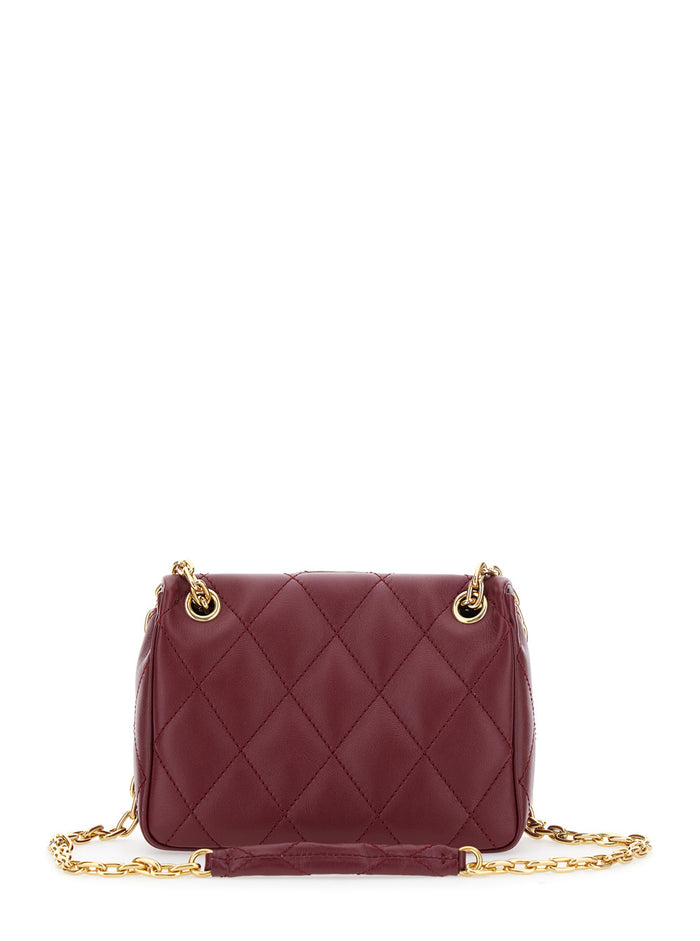 Bordeaux Quilted Crossbody Bag with EKD Plaque on the Front and Chain-Link Shoulder Strap in Leather Woman Calf