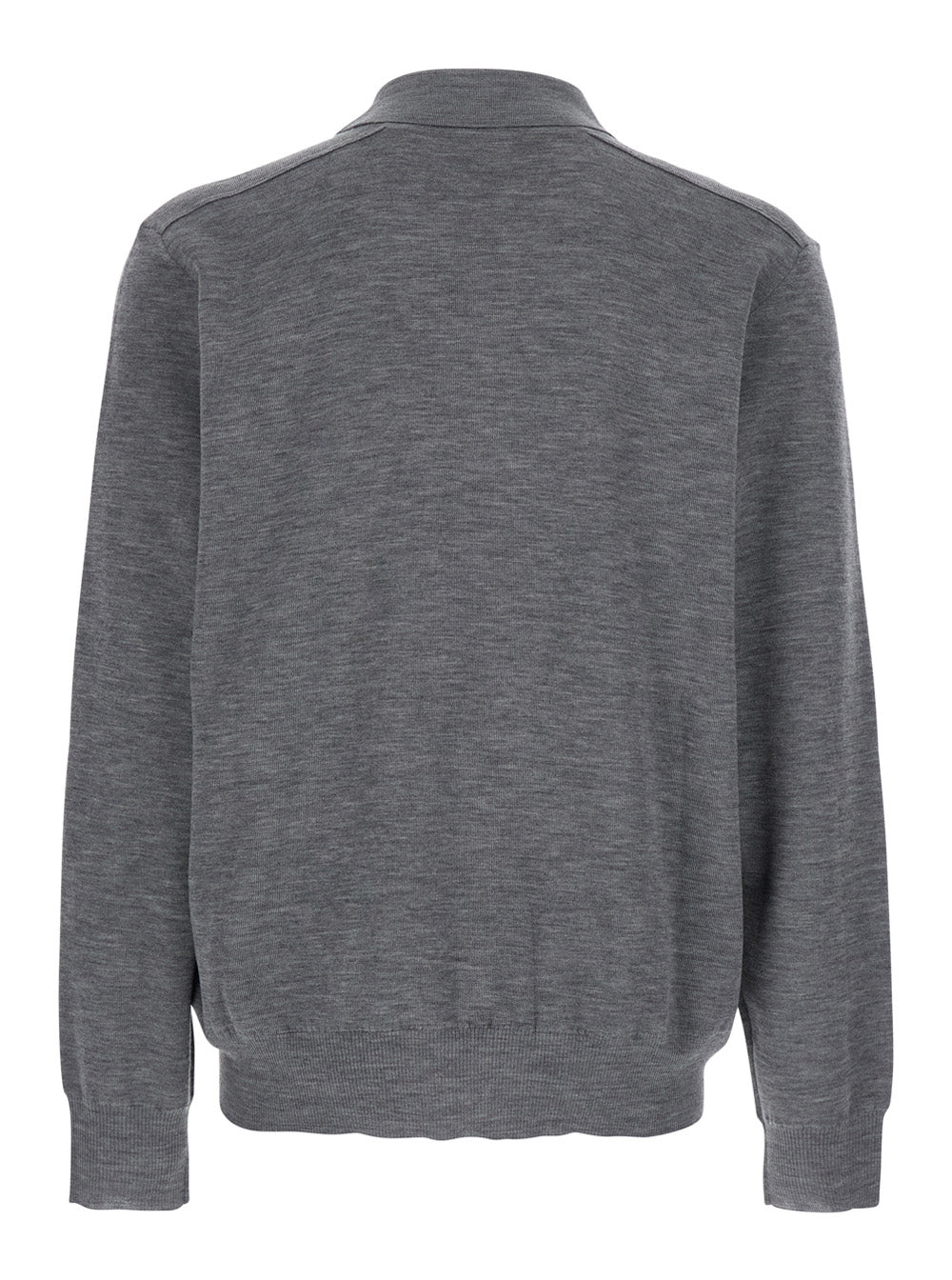 Grey Polo Shirt with Classic Collar and Check Motif on the in Wool Man Tshirts