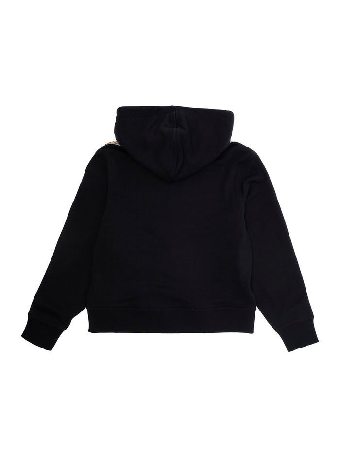 Black Hoodie With Equestrian Knight Motif On The Front Cotton Boy Sweatshirts