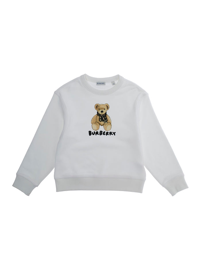 White Sweatshirt With Round Neck And Logo Print On The Front Cotton Girl Sweatshirts