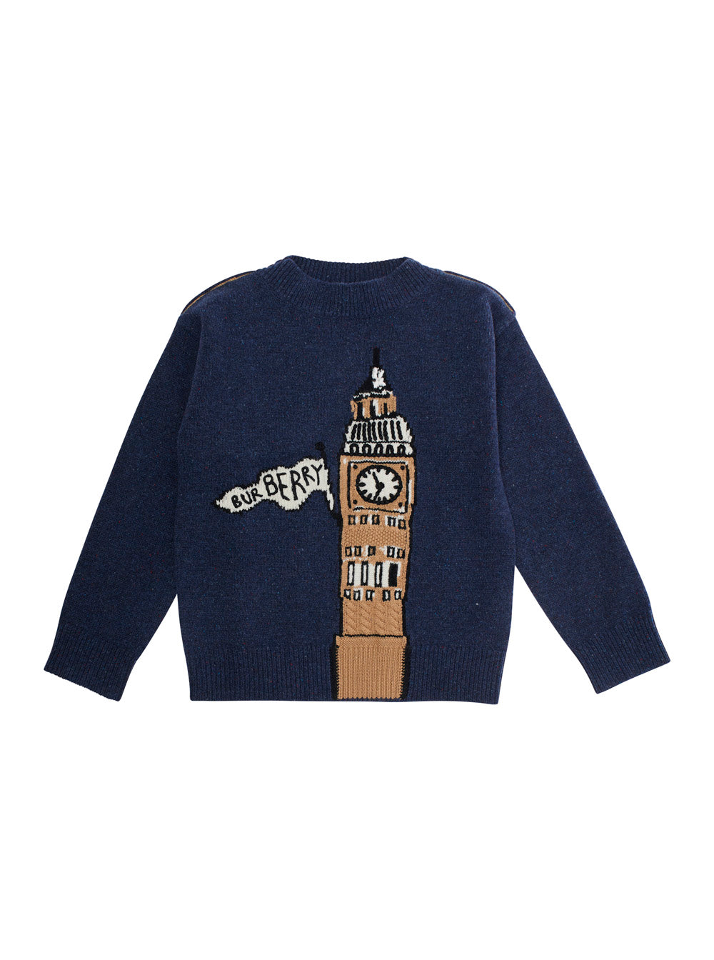 Blue Crew Neck Sweater With Big Ben Print Wool Boy Blu Jersey