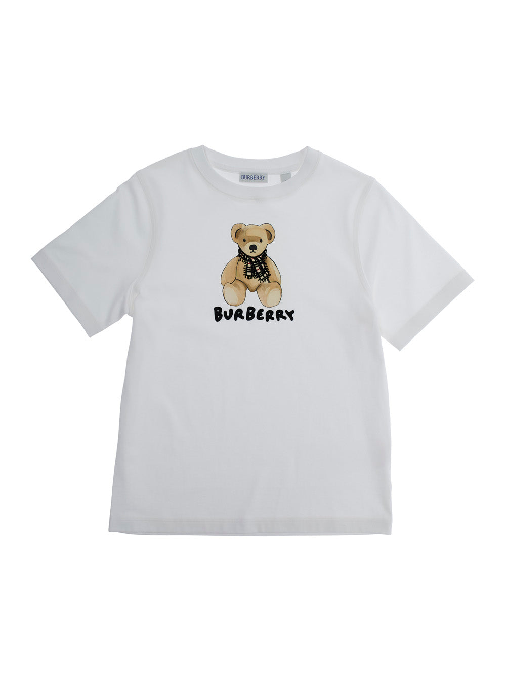 White Crewneck T-Shirt With Logo Print On The Front Cotton Boy Tshirts And Polo Shirts