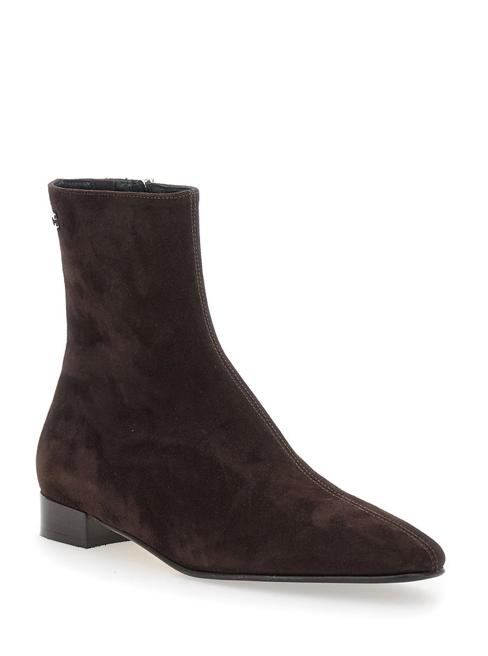 Aiglon Brown Boots with Logo Embroidery on the Side and Zip Closure in Suede Woman Goat Ankle