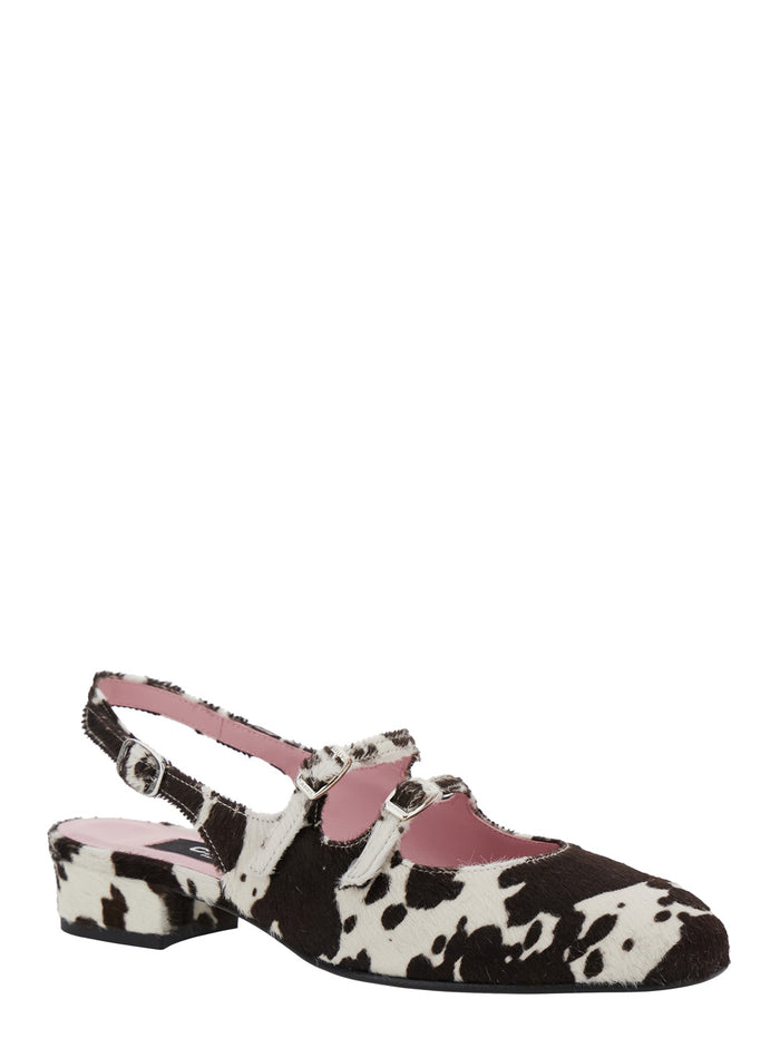 Multicolor Peche Slingback Ballet Shoes with Buckle Strap Closure and Cow Print in Leather Woman Calf Ballerinas